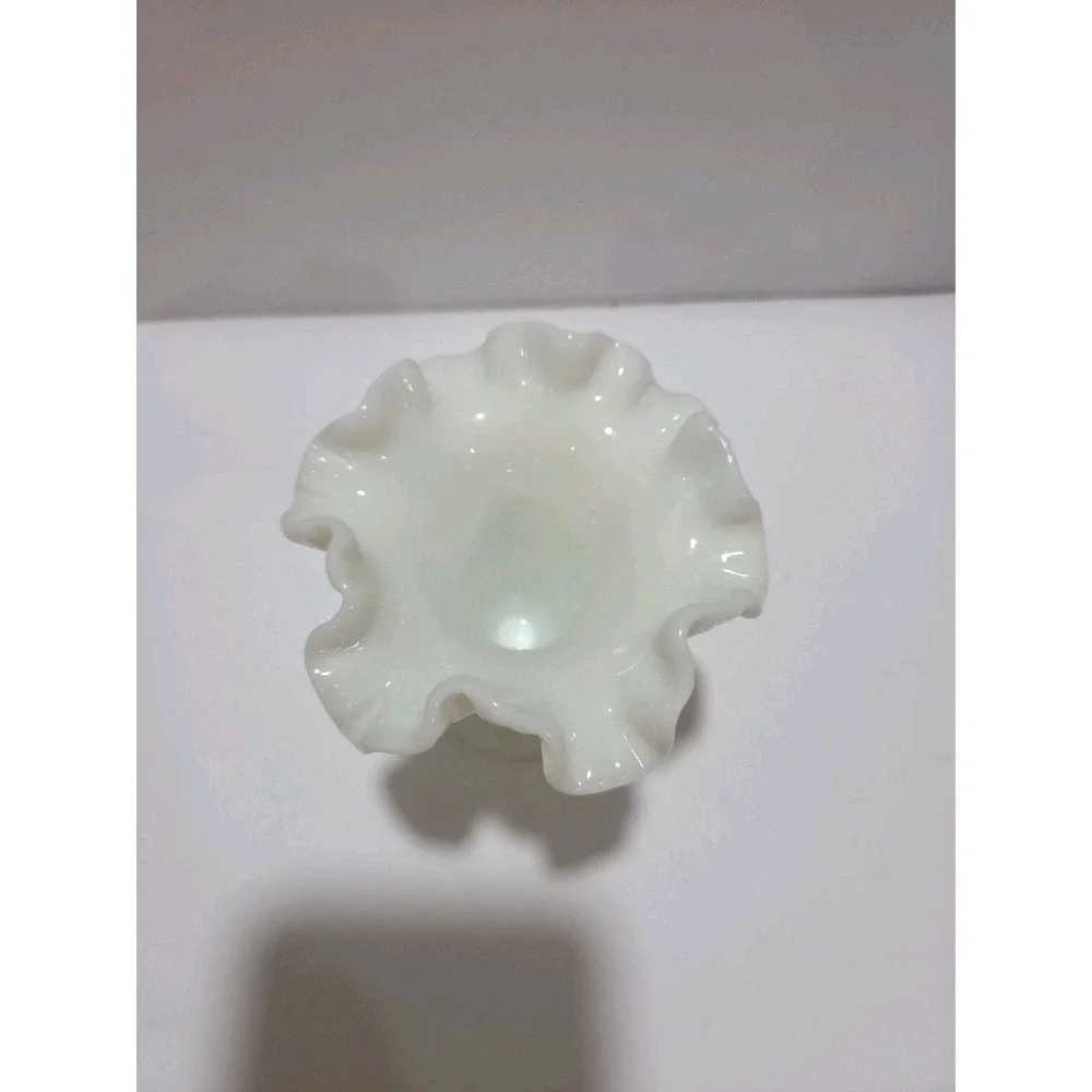 Vintage Fenton Milk Glass Hobnail Trumpet Vase Ruffled Fluted Rim White